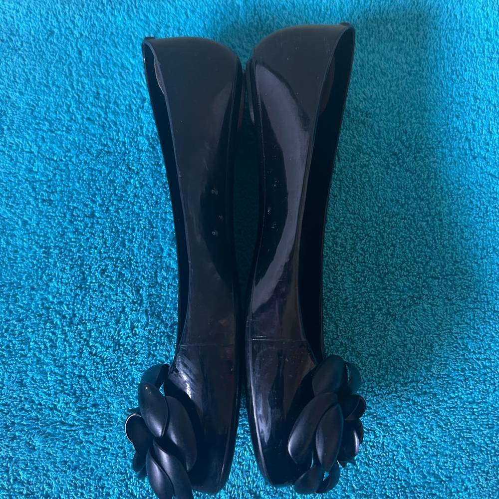 Kate Spade Jade Jelly Black Flats with Floral Accent Sz 9 - Picture 9 of 14